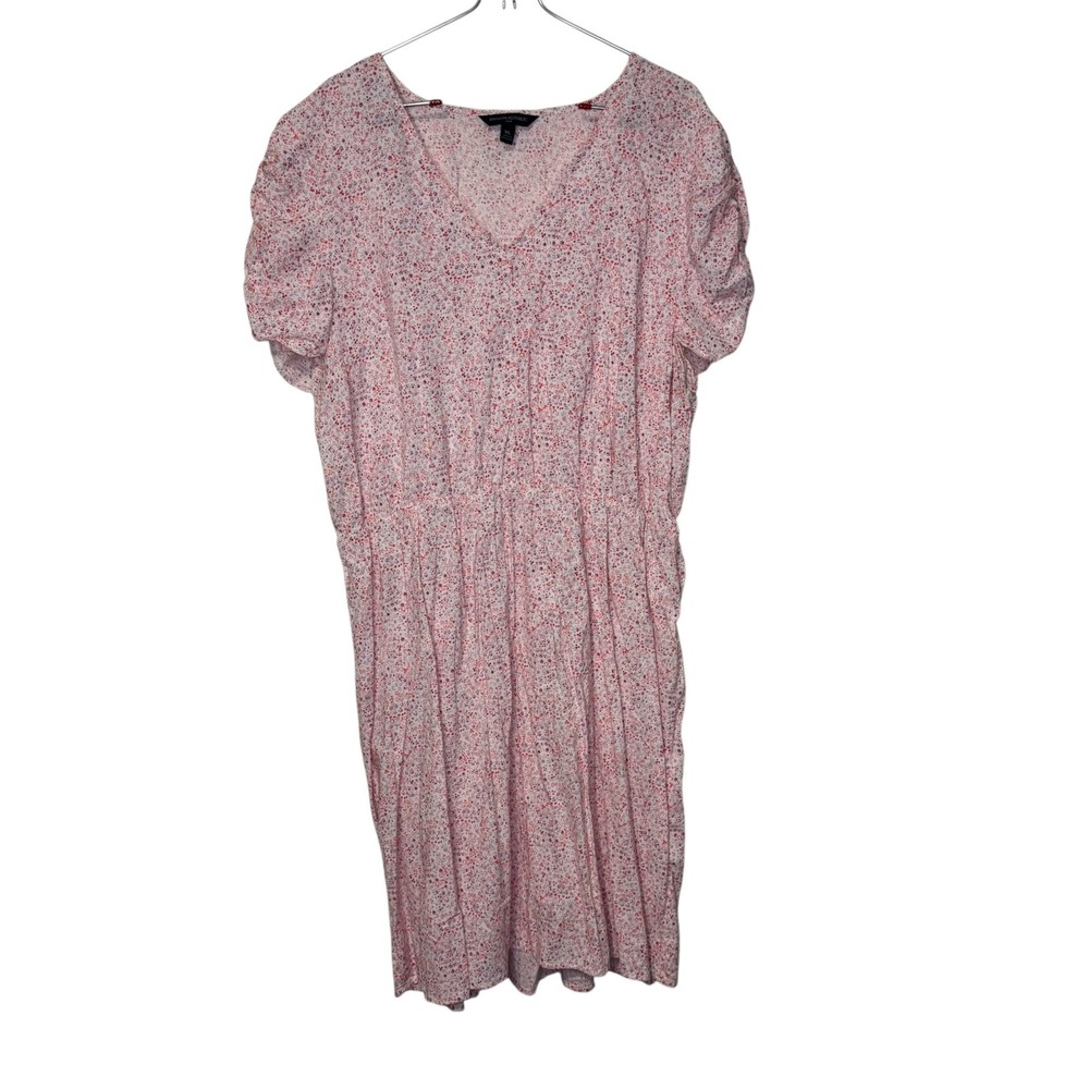 Banana Republic Womens Midi Dress Ruched Sleeve Dainty Floral V-Neck Summer XL